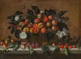 Still life with fruit basket and flowers by circle of Agostino Verrocchi, oil on canvas, sold Jun 2014