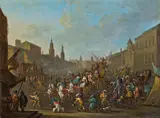 Arnold Franz Rubens, Carnival in a city, oil on panel