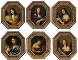 Giovanni Martinelli, Allegory of the arts - painting, sculpture, music, poetry, astonomy and geometry (6 pieces), oil on canvas, octangular