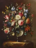 Still life with flowers in a glass vase by circle of Juan de Arellano, oil on canvas, sold Jun 2014