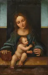 Pseudo-Boltraffio, Madonna with Child, carnation and apple, oil on panel