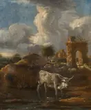 Jan Frans Soolmaker, A cattle in landscape, oil on canvas