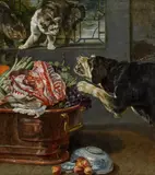 Paul de Vos, A dog and cats in a larder, c. 1640, oil on canvas