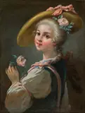 attributet to Jean Baptiste Charpentier, A young girl with a straw hat holding a rose, oil on canvas