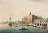 Johann Kniep, Doge's palace with Piazzetta, Venice, watercolour and ink on paper