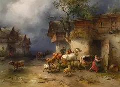 Friedrich Gauermann, Fleeing herd, 1854, oil on panel