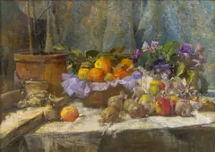 Tina Blau, Still life with apples, oil on canvas