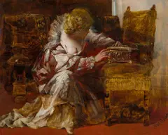 Hans Makart, Lady with a jewellery box, oil on panel