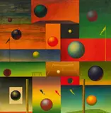 Rudolf Hausner, Fifteen balls, 1963-1964, tempera and resin oil on two chipboards with original canvas mount