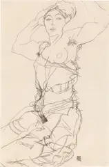 Egon Schiele, Young woman in underwear with raised arms, 1914, pencil on paper