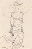 Egon Schiele, Young woman in underwear with raised arms, 1914, pencil on paper