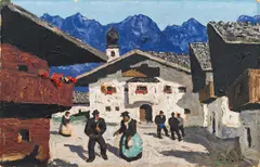 Alfons Walde, Village square in Aurach, circa 1930, oil on cardboard
