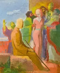 Georg Jung, Phryne in front of the judge, 1947, oil on canvas