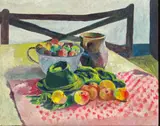 Robert Kohl, Fruit still life with hat, circa 1930, oil on canvas