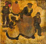 Alfons Walde, Church going, circa 1930, mixed media on paper
