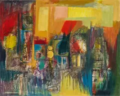 Evening sun over Salamanca by Friedrich Aduatz, 1967, oil on canvas, sold Mar 2014