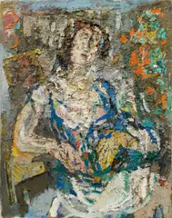 Hans Detlev Dupal, Woman with blue dress, 1985, oil on canvas