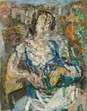 Hans Detlev Dupal, Woman with blue dress, 1985, oil on canvas