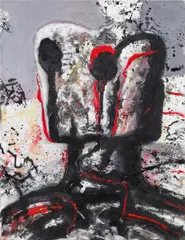 Walter Eckert, 2 heads, mixed technique on canvas