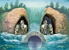 Ernst Fuchs, Grotten-Kopf, oil on canvas