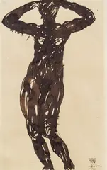 Anton Hanak, Standing female nude, 1916, India ink wash on paper