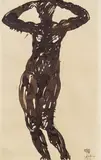 Anton Hanak, Standing female nude, 1916, India ink wash on paper