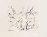 Maria Lassnig, Mensch im Baum, 1966, etching, drypoint on spelter on paper, unframed
