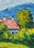 House with red roof by Karl Stark, 1978, oil on canvas, offered Mar 2014