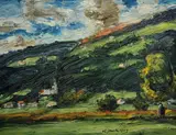Landscape (Drautal) by Karl Stark, 1989, oil on board, offered Mar 2014