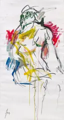 Herwig Zens, Sitting nude, acrylic and carbon on canvas