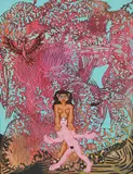 Robert Zeppel-Sperl, Lion woman holding male nude, 1980, mixed technique on fiberboard