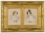 Johann Ender, Two Portraits of Princess Lobkokwitz and Schwarzenberg, 1847, pencil, watercolour on paper