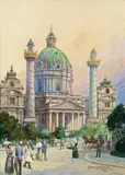 Sandor Kozeluh, Vienna, St. Charles church, watercolor on paper