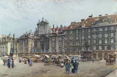 Ernst Graner, Vienna, Market scene at Am Hof, 1912, watercolour on paper