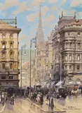 Friedrich Frank, Vienna, View on St. Stephen's Cathedral, watercolour on paper