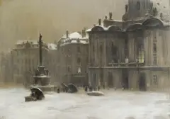 Ludwig Rösch, Vienna, Am Hof in winter, mixed media on paper