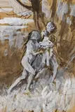 August Xaver Karl Ritter v. Pettenkofen, mixed lot: 4 pieces: bathing, figure studies, old house