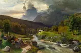 Anton Hlávacek, Mountain valley with mountain torrent, 1869, oil on canvas