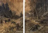 Franz Xaver von Pausinger, mixed lot: 2 pieces: mountain landscape with deers; hunting scene