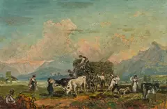 Robert Schleich, Hay harvest, oil on cardboard