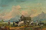Robert Schleich, Hay harvest, oil on cardboard