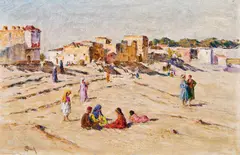 Alphonse Birck, At the gates of an oriental city, oil on canvas