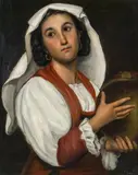 Franz Russ the Younger, Young Italian Woman with a Tambourine, 1877, oil on canvas