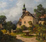 Max Suppantschitsch, Park with fountain, oil on cardboard