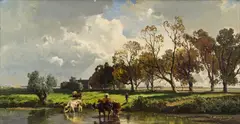 Joseph Wenglein, Cows at the watering place, oil on panel