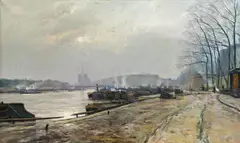 Frederick William Hattersley, Paris, Quai Henry IV, view on St. Louis & Notre-Dame, tempera on paper