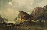 Adolf Kaufmann, Norwegiab fjord, oil on canvas