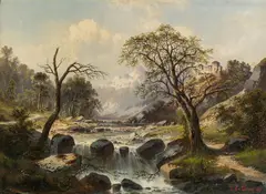 Mountain landscape by Cr V. Lorenz, 1893, oil on canvas, offered Jan 2014