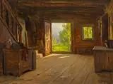 Josef Straka, Looking through the door, oil on panel