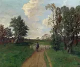 Jakob Josef Koganowsky, Country road with a flock of sheep, oil on canvas
